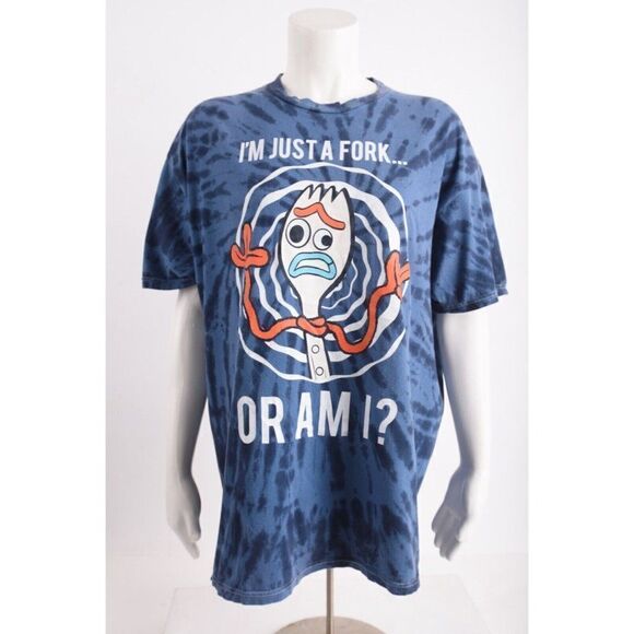 Disney Mens Toy Story Forky T-Shirt Tie Dye XL Blue short sleeved - Picture 1 of 6